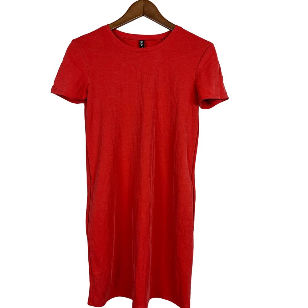 Zara Jersey Dress Red Short Sleeve Pockets T Shirt - S